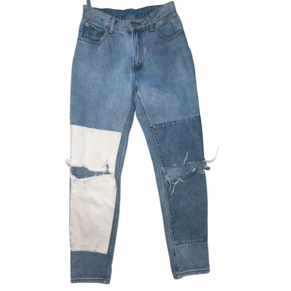 J Galt Brandy Melville Patchwork Distressed Jeans Medium Wash Denim Size Small
